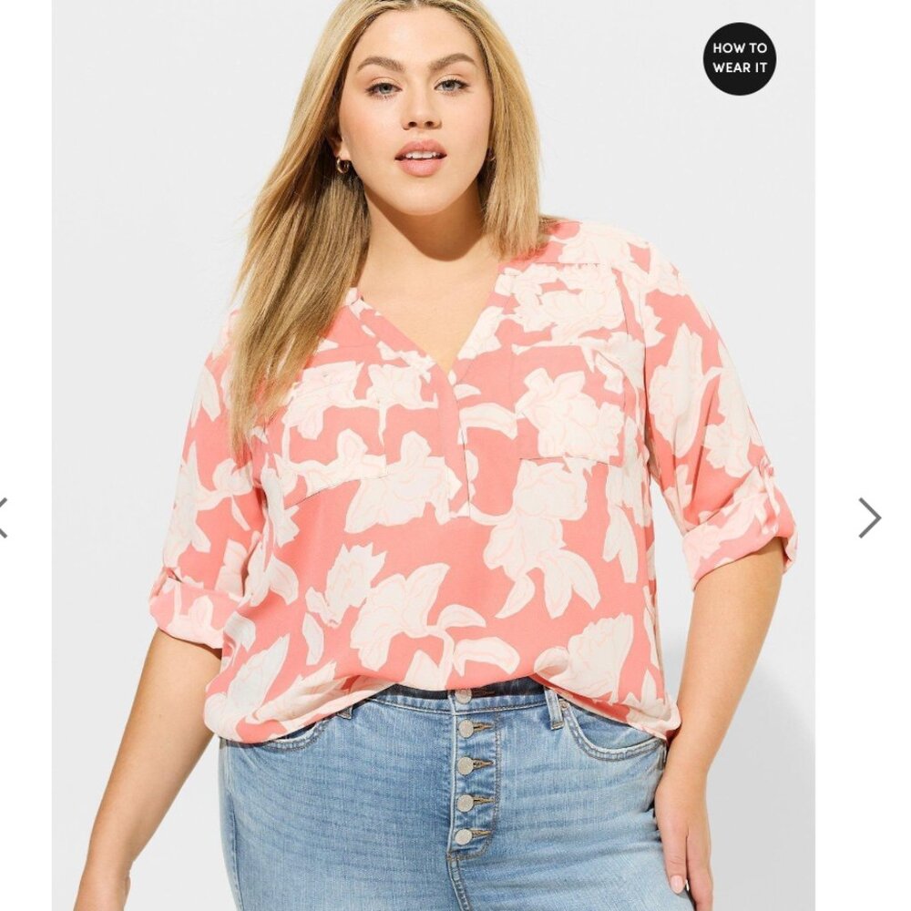 M/L - TORRID - Harper Georgette Pullover 3/4 Sleeve Blouse Peach NEW - Picture 1 of 4